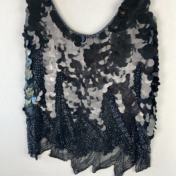 Swee Lo black silk dress top with sequins and beading - Picture 4 of 10